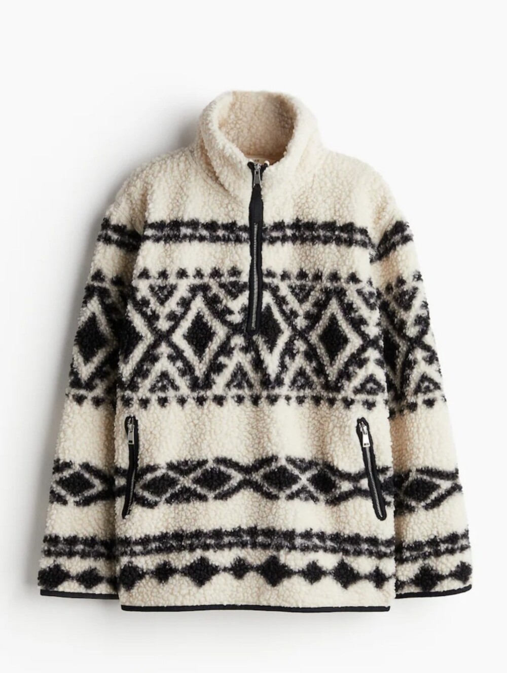 H&M Cream and Black Quarter Zip Fleece Sweater